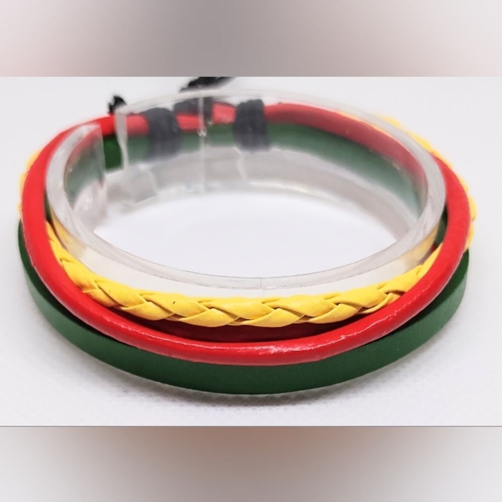 Men's bracelet leather braided layered Red‎ yellow new e94
